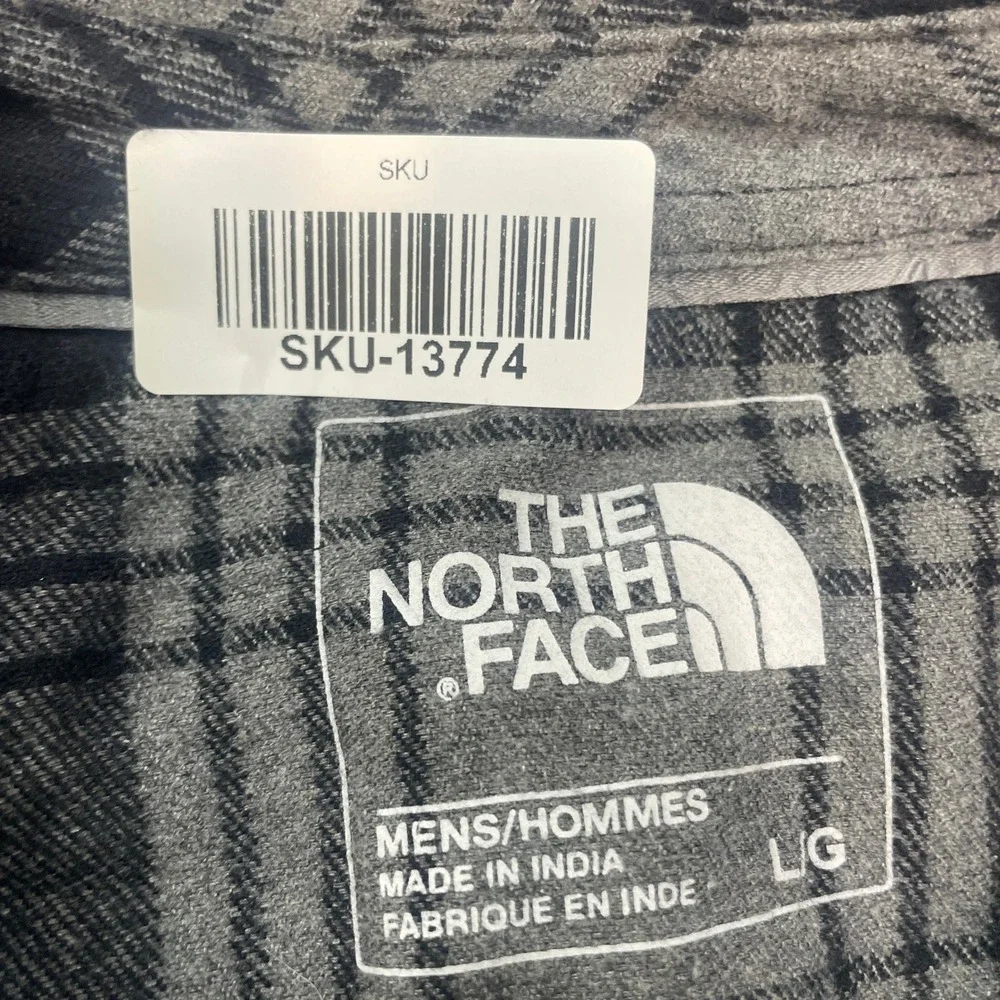 The North Face Mens Flannel Shirt L Gray Plaid Long Sleeve Outdoor Hiking Arroyo